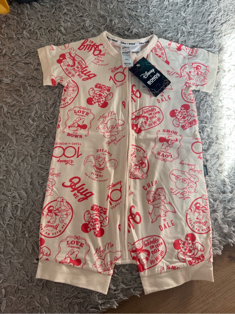 Bonds Disney 100 Cream and Red Short Sleeve One-Piece
